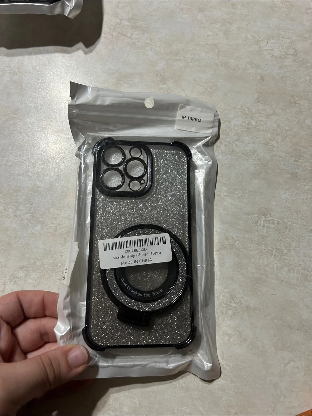 Apple Black Glitter iPhone 13 Pro Case with Ring Holder